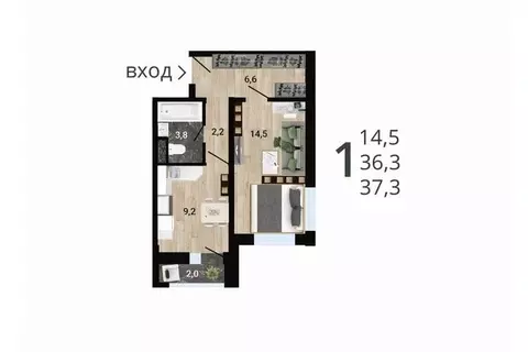 1-к кв. Воронежская область, Воронеж Цимлянская ул. (38.07 м)