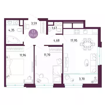 2-к кв. Тульская область, Тула ул. Купцов Гречихиных (59.6 м)