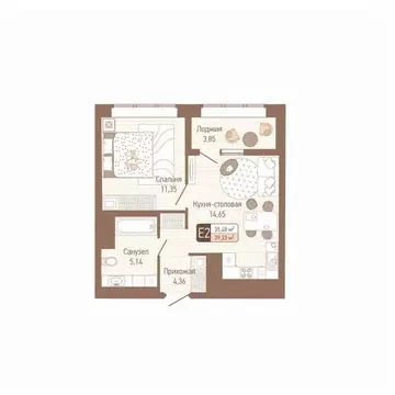 1-к кв. Тульская область, Тула Кулик жилой комплекс (37.41 м)