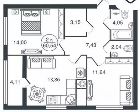2-к кв. Тверская область, Тверь Бурашевское ш., 62 (60.5 м)