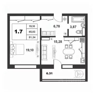1-к кв. Новгородская область, Великий Новгород ул. Якова Павлова, 15 ...