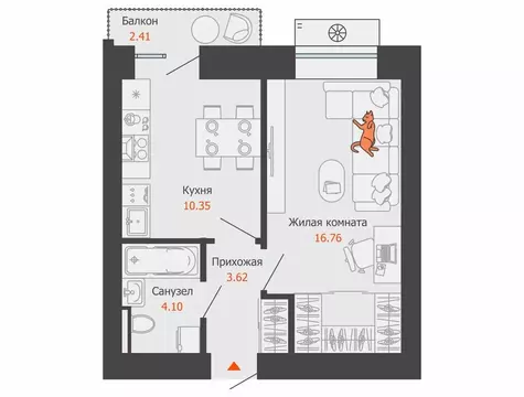 Квартира-студия: Пермь, микрорайон Камская Долина (36 м)
