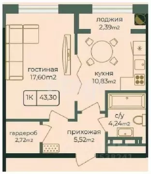 1-к кв. Дагестан, Каспийск просп. Акулиничева (43.3 м)