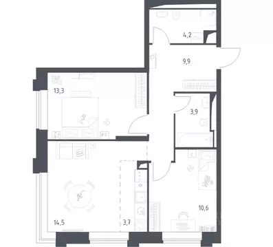 2-к кв. Москва Верейская 41 жилой комплекс, 3.1 (59.88 м)