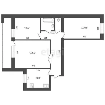 3-комнатная квартира: Тюмень, улица Ватутина, 51 (59.8 м)