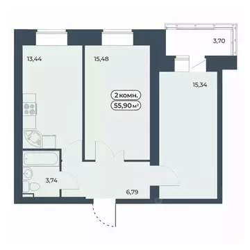 2-к кв. Красноярский край, Красноярск ул. Светлова, 12 (55.9 м)