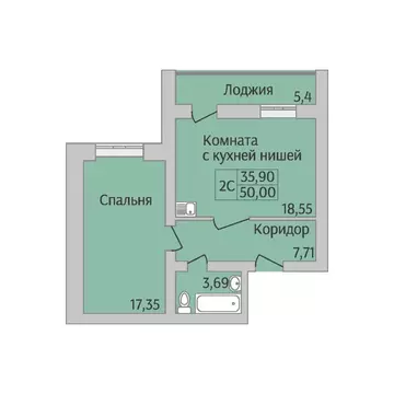 2-к кв. Новосибирская область, Новосибирск ул. Юности, 9 (50.0 м)