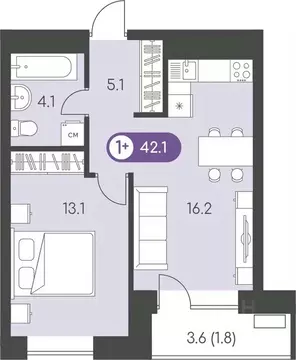 1-к кв. Удмуртия, Ижевск Воткинское ш., 53к1 (42.1 м)