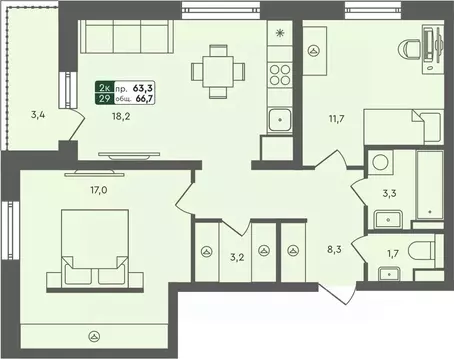 2-к кв. Курганская область, Курган Заозерный жилрайон,  (66.7 м)