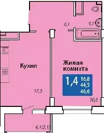 1-к кв. Чувашия, Чебоксары Гражданская ул., поз3 (46.6 м)