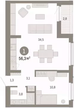 1-к кв. Омская область, Омск  (56.32 м)