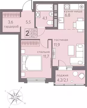 Студия Пермский край, Пермь ул. Серебристая, 5 (45.7 м)