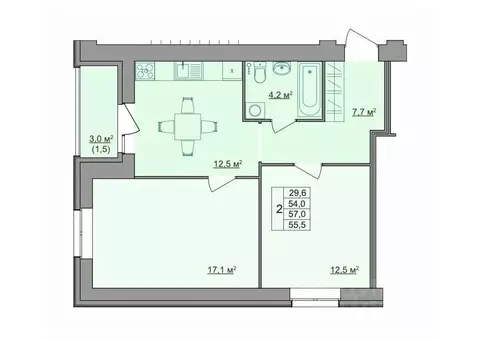 2-к кв. Костромская область, Кострома Магистральная ул., 49А (55.5 м)