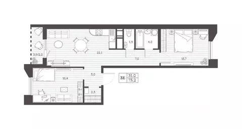 2-к кв. Дагестан, Дербент Эффект Визионер жилой комплекс (73.2 м)