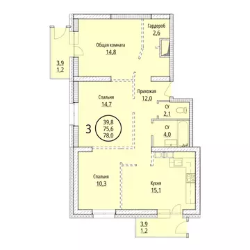 3-к кв. Хабаровский край, Хабаровск ул. Редько, 12 (78.1 м)
