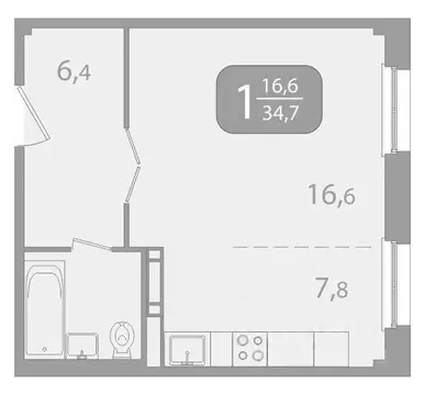 1-к кв. Томская область, Томск ул. Юрия Ковалева, 47 (34.73 м)