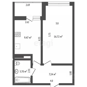 1-к кв. Ростовская область, Батайск ул. Клары Цеткин, 176А (38.8 м)