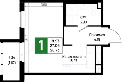 1-комнатная квартира: Новосаратовка, ЖК Имена (28.73 м)