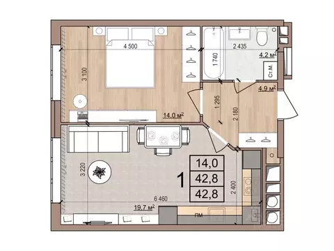1-к кв. Рязанская область, Рязань Медицинская ул., 3 (42.8 м)