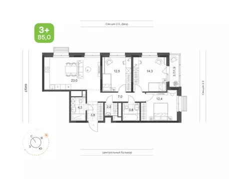 3-к кв. Татарстан, Набережные Челны Премьер-квартал жилой комплекс ...