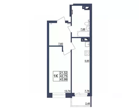 1-к кв. Башкортостан, Уфа Космос жилой комплекс, лит1 (43.75 м)