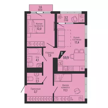 2-к кв. Свердловская область, Екатеринбург Вторчермет жилрайон,  (59.9 ...