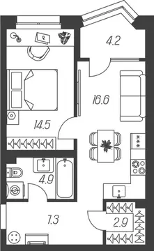 1-к кв. Тульская область, Тула ул. Михеева (50.4 м)