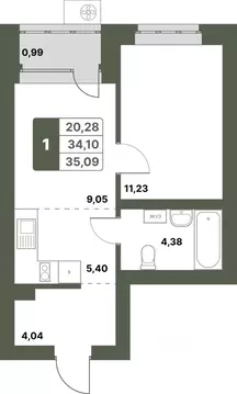1-к кв. Башкортостан, Уфимский район, с. Миловка  (35.09 м)