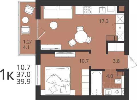 1-к кв. Калининградская область, Калининград Мичуринец-1 СТ, Луччи ...