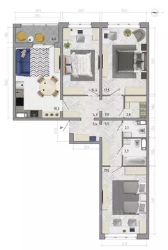 3-к кв. Воронежская область, Воронеж ул. Федора Тютчева, 107 (94.7 м)