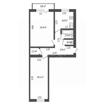 2-к кв. Башкортостан, Стерлитамак Коммунистическая ул., 20 (44.5 м)