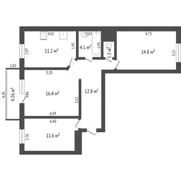 3-комнатная квартира: микрорайон Зелёный, 7 (68 м)