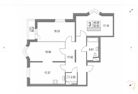 3-к кв. Санкт-Петербург Коломяжский просп., 13к3 (93.0 м)