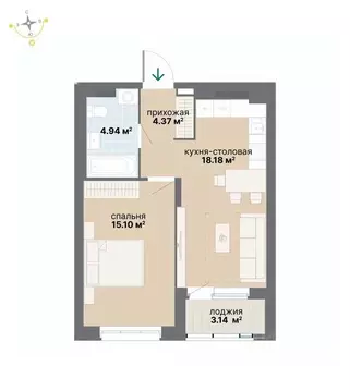 1-к кв. Свердловская область, Екатеринбург ул. Вилонова (45.73 м)