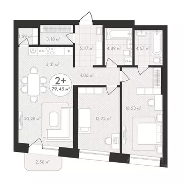 2-к кв. Башкортостан, Уфа Южный-2 мкр,  (79.45 м)