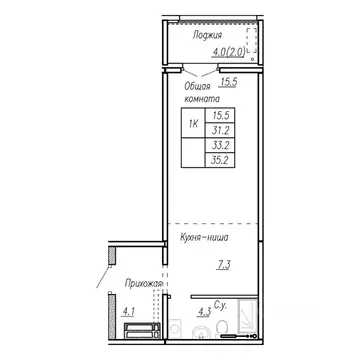 1-к кв. Алтайский край, Барнаул ул. Антона Петрова, 210Б (33.2 м)