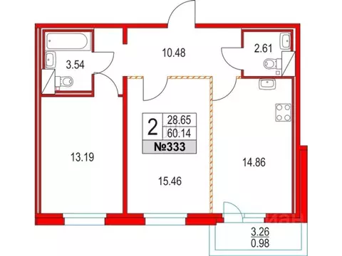 2-к кв. Санкт-Петербург Коломяжский просп., 11 (60.14 м)