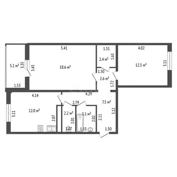2-комнатная квартира: Санкт-Петербург, проспект Королёва, 73 (60.9 м)