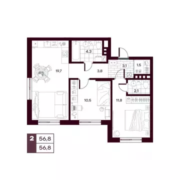 2-к кв. Тюменская область, Тюменский муниципальный округ, д. Дударева ...