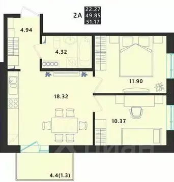 2-к кв. Псковская область, Псковский район, Завеличенская волость, д. ...