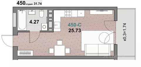 1-к кв. Калининградская область, Зеленоградск ул. Гагарина (31.74 м)
