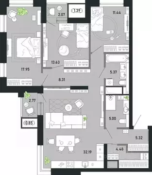 3-к кв. Тульская область, Тула Премьер Парк жилой комплекс (112.25 м)