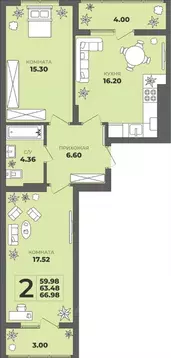 2-к кв. Калининградская область, Калининград ул. Генерала Толстикова, ...