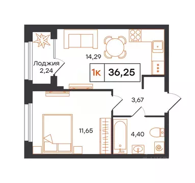 1-к кв. Тюменская область, Тюмень Фатера жилой комплекс (36.25 м)