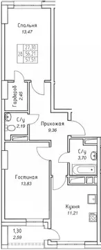 2-к кв. Саха (Якутия), Якутск 11-й кв-л,  (57.51 м)
