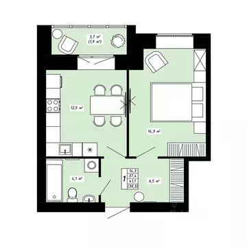 1-к кв. Костромская область, Кострома ул. 8-я Рабочая, 4 (39.3 м)