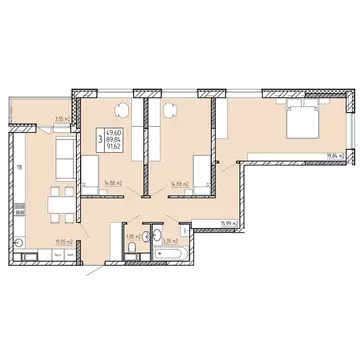 3-комнатная квартира: Калуга, улица Пухова, 58 (91.62 м)