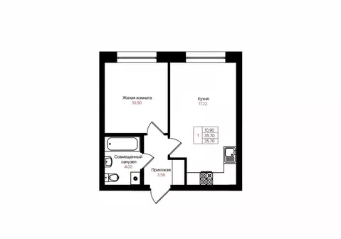 1-к кв. Татарстан, Казань Лето жилой комплекс (35.7 м)