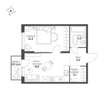 1-к кв. Свердловская область, Екатеринбург Солнечный жилрайон,  (41.8 ...