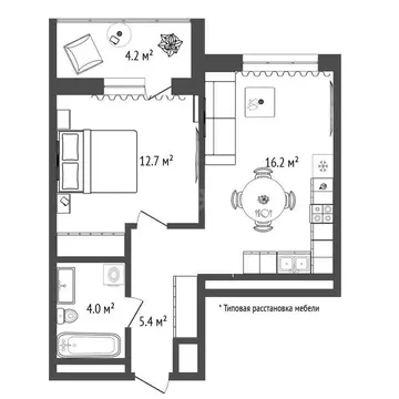 1-комнатная квартира: Тюмень, улица Разведчика Кузнецова, 16 (38.1 м)